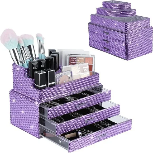 NWT Sparkling Bling Swarovski Crystal Rhinestone Cosmetic Organizer Jewe…